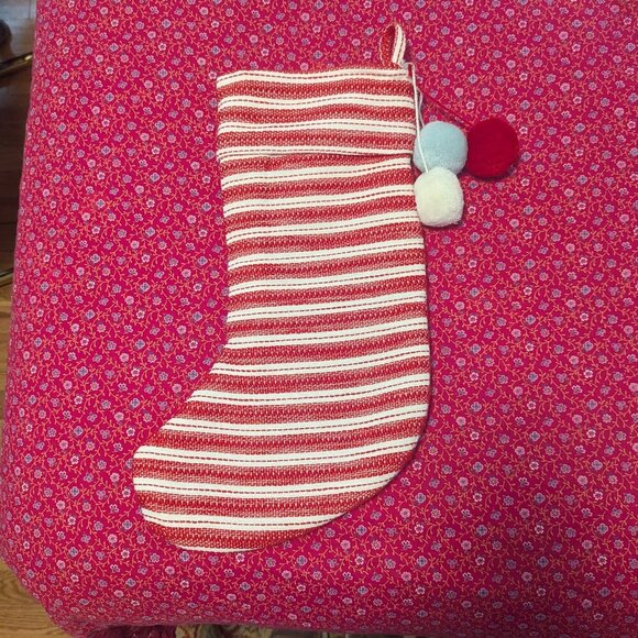 NWOT Hearth & Heart Magnolia Holiday Christmas Stocking Pom Horizontal Stripe - Picture 2 of 4